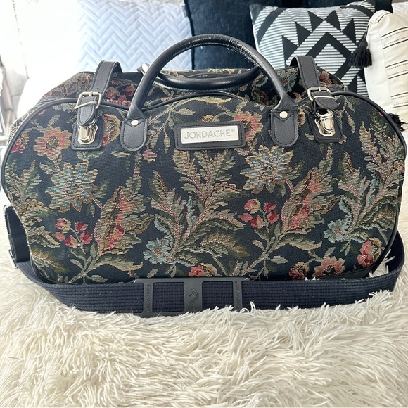 Vintage Jordache Floral Tapestry Duffel Eclectic Grandpa Cottagecore Weekender - Picture 3 of 16